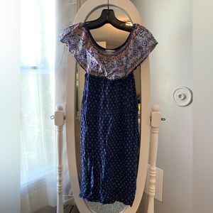 Off The Shoulder Ruffle Navy Dress